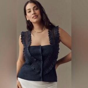 Pilcro Navy Lace Trim Tank Top